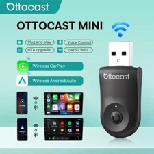 Ottocast USB Mini Wireless CarPlay+Android Auto Adapter-Smart Button-BT 5.0 -5G