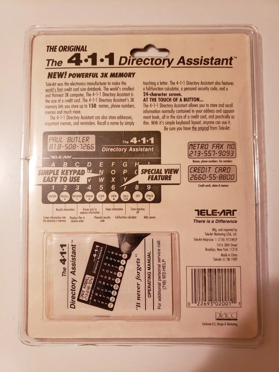 1989 Tele Art The 411 Directory Assistant 150 Names And Numbers Free Ship K