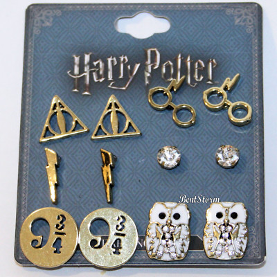 Harry Potter Deathly Hallows 6 Pair Post Insertion Earrings Owl 9 3/4 Glasses