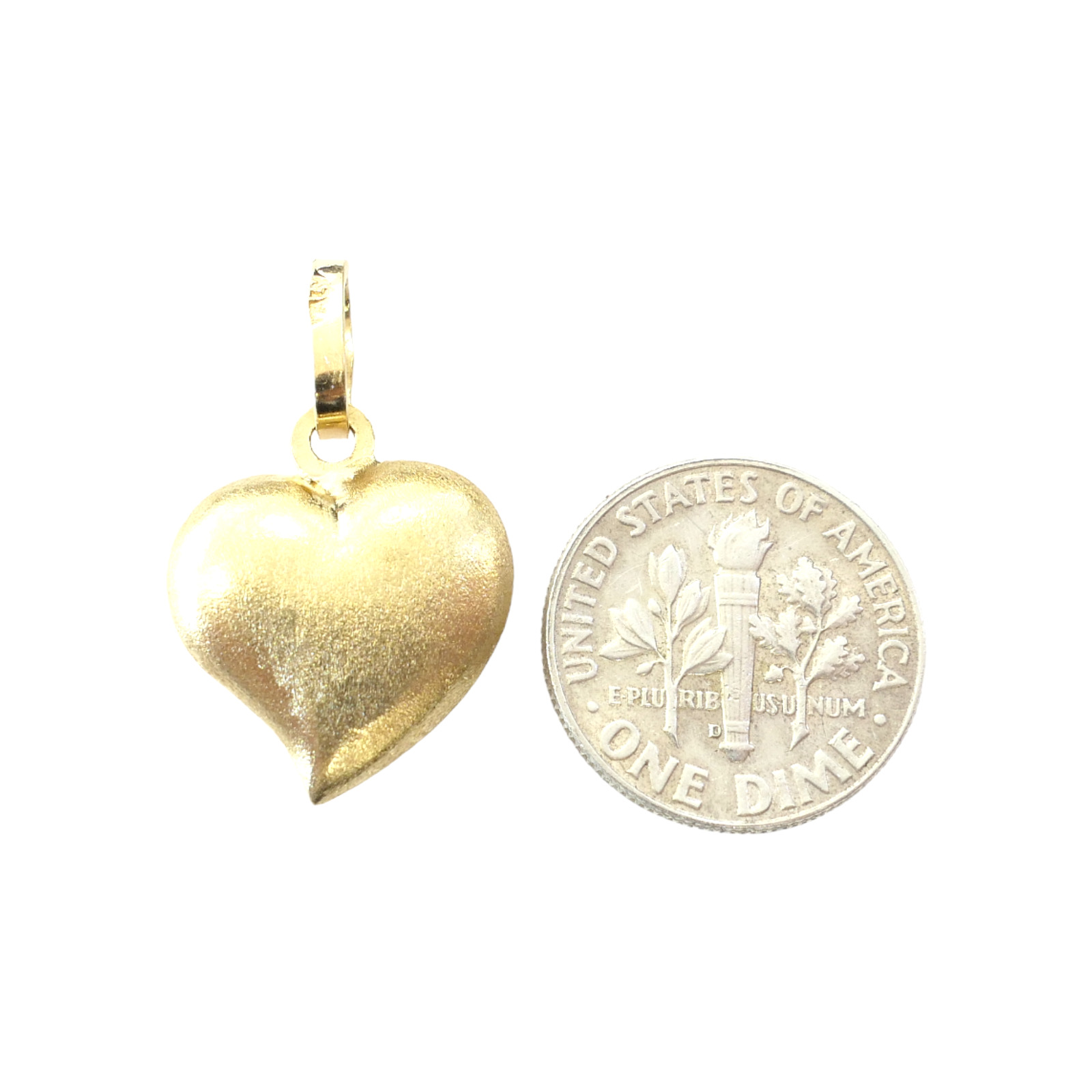 14K Yellow Gold Puffed Puffy  Brushed Heart Neckl… - image 2