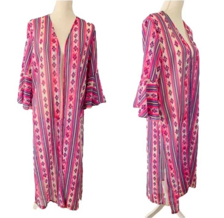 ❅�Southern Grace Headin’ South Sheer Azteca Tie Dye Kimono Talla Pequeña Foto 3 de 4