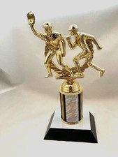   DOUBLE PLAY MALE BASEBALL TROPHY ON HOMEPLATE BASE WITH 3" COLUMN CHOOSE COLOR