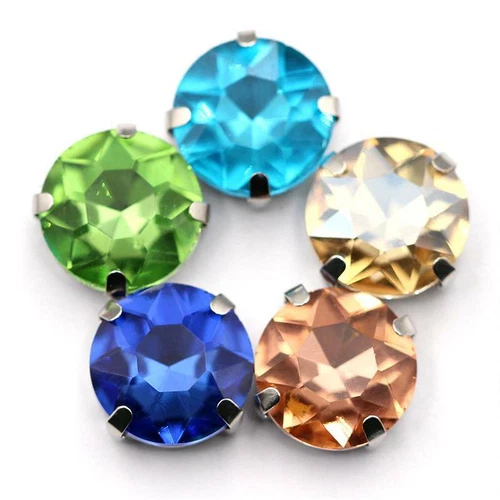 8mm~18mm 10pcs Round Sew On Crystal Rhinestones Flatback Claw Cup Crafts Beads