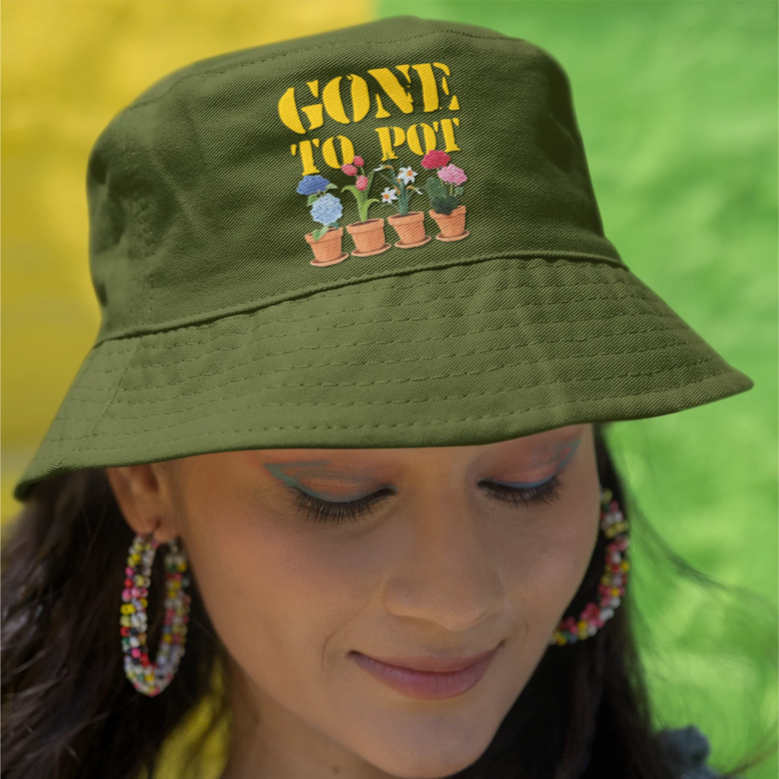 Humorous Colourful Gardening Gone To Pot Plants Image Gift Quality Bucket Hat