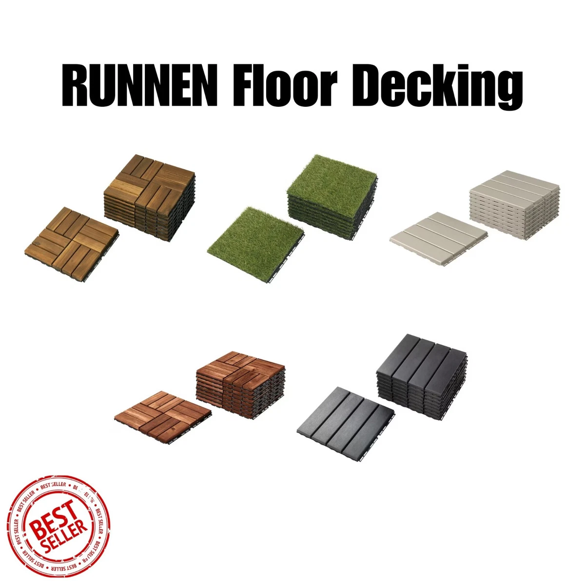 IKEA RUNNEN Decking outdoor deck tiles balcony patio interlocked flooring 9 Pack