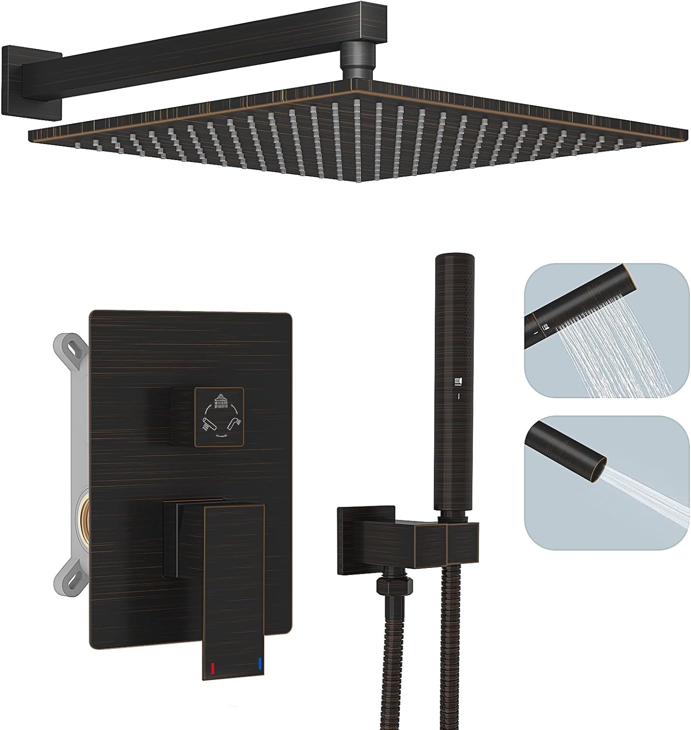 Bronze 12 Inch Rain Shower Head System with 2-in-1 Handheld Shower