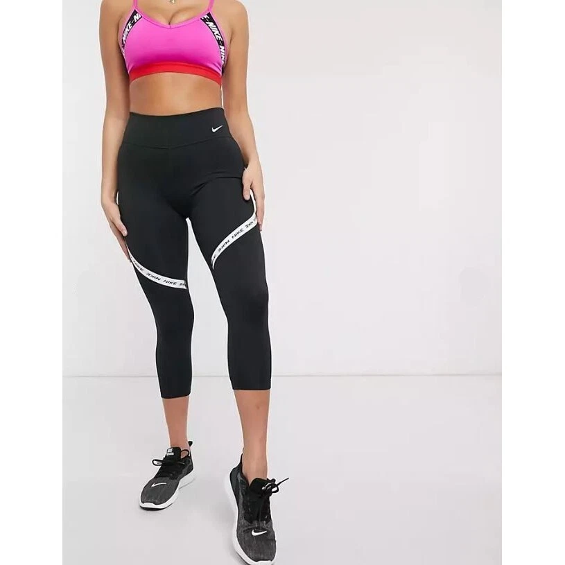 NIKE One Tight Cropped Legging With Logo Taping In Black CJ2456-010 Large