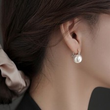 925 Sterling Silver Beautiful Pearl Hoop Earrings Jewellery Women Girls Gift