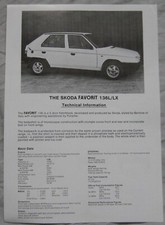 1988 Skoda Favorit 136 preview Sales sheet