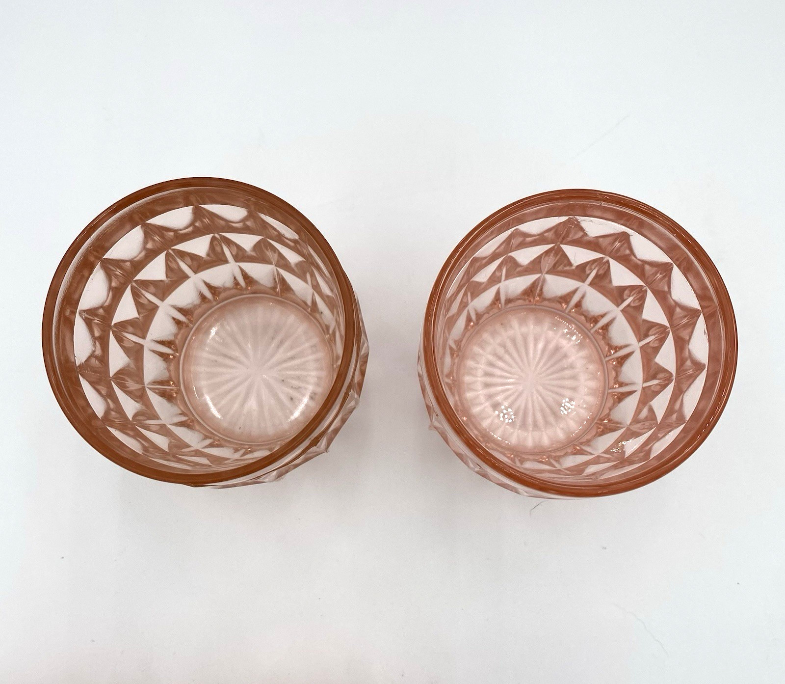 Vtg. Jeanette Glass Pink Windsor 52 oz. Pitcher w/Four 9 oz. Flat Tumblers, MINT