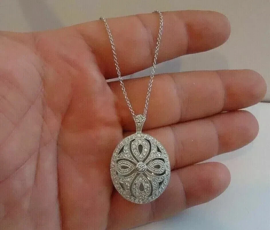 Women Locket Pendant 14K White Gold Plated 18" 2Ct Round Cut Lab-Created Diamond - Image 3 of 4