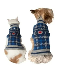 Vibrant Life Holiday Blue "Mama's Boy" Plaid Dog/Cat Sweater (Size XS) 5-10 LBS 
