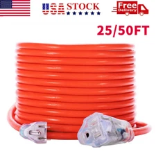 25/50 ft Outdoor Extension Cords 14/3 AWG  Lighted Power Cables SJTW Heavy Duty
