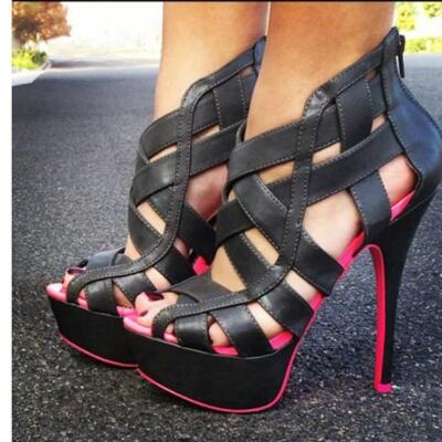 Women Sandals Stiletto High Heel Platform Hollow Out Shoes Lace up Pumps Fashion
