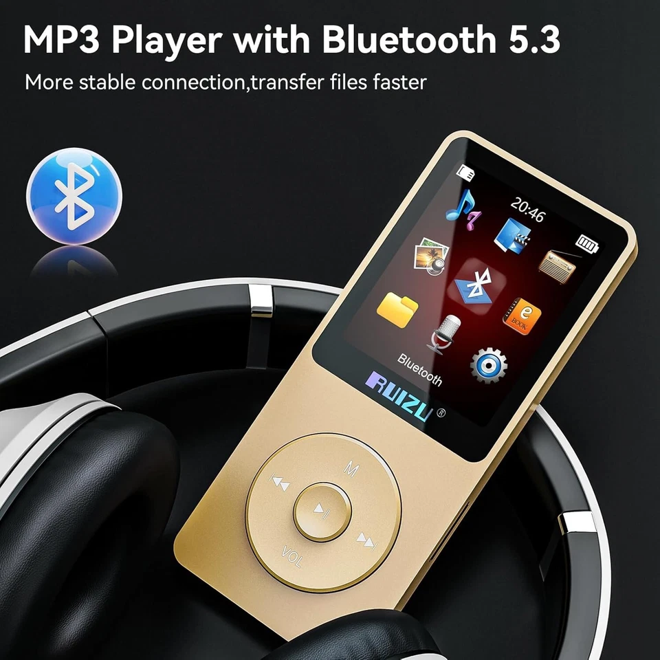 Lettore MP3 portatile a batteria Radio FM Bluetooth 5.3 32GB Display 1,8” Oro - Imagen 2 de 4
