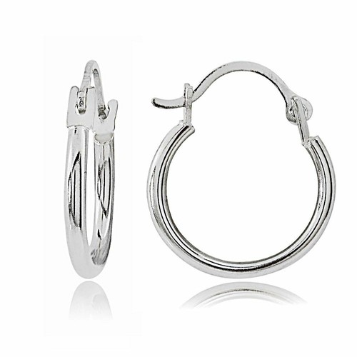 Pendientes de aro redondos pequeños de oro 14K 2 mm, 20 mm de diámetro amarillo o blanco, - Imagen 9 de 9