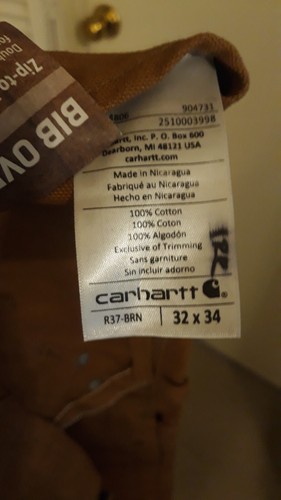 Carhartt Men’s New R37 BRN 32x34 Zip To Thigh overalls double lined front - Imagen 8 de 8