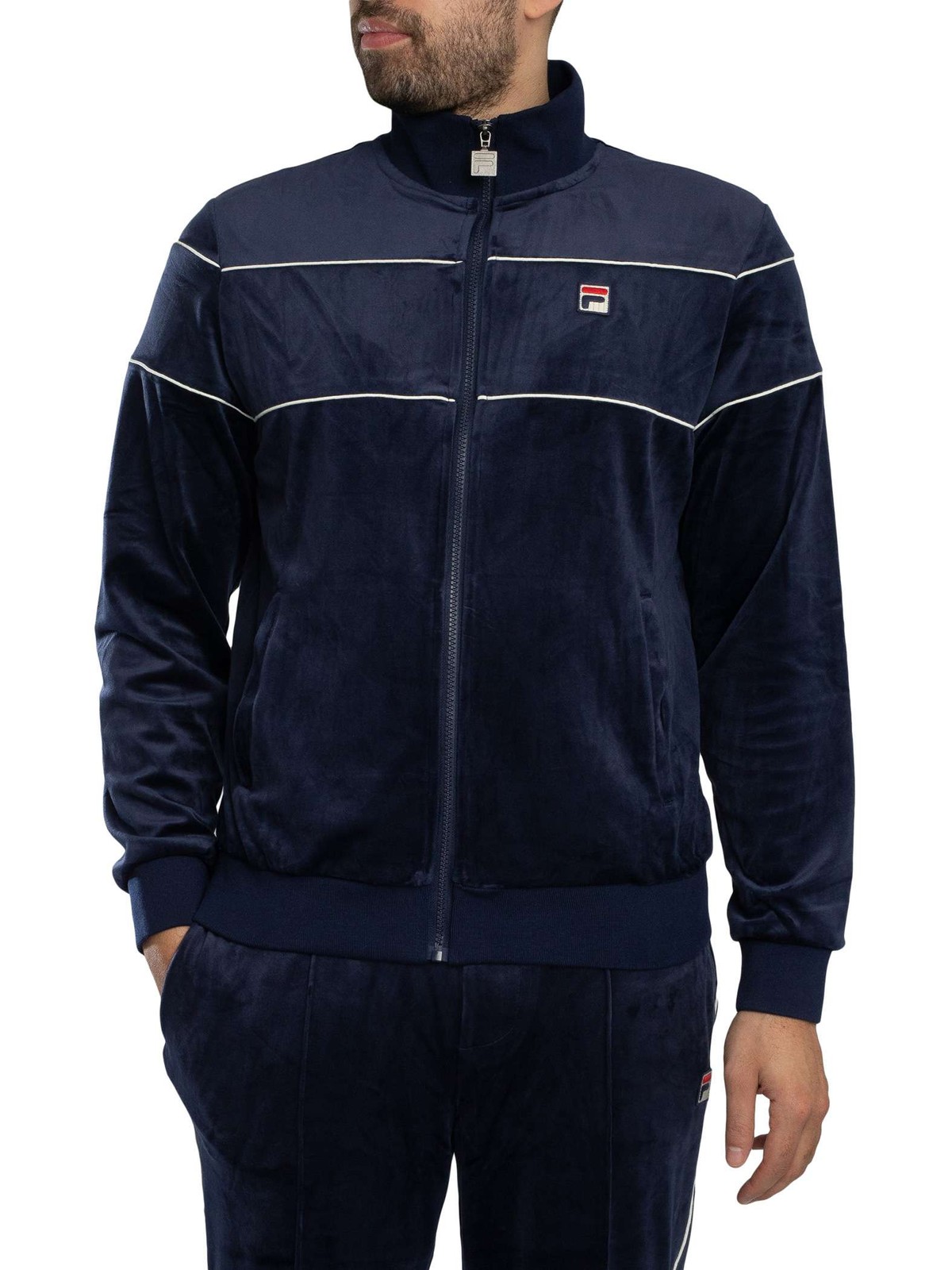 Fila Vittorio Velour Jacket, Navy/Gardenia - 3XL