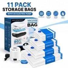 11-Pack Vacuum Storage Bags via Electric Pump 4 Sizes Space Saver For Clothes
