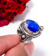 Blue Rainbow Mystic Fire Topaz Oxidised 925 Sterling Silver Ring S.6 R97933