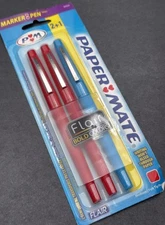 Vintage PAPERMATE FLAIR Red Felt Tip Marker Pens + Bonus Blue Pen NOS 3 Total
