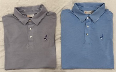 Lot of 2! KJUS Performance Striped Golf Polo Mens Medium | 50 Osprey Point G.C.