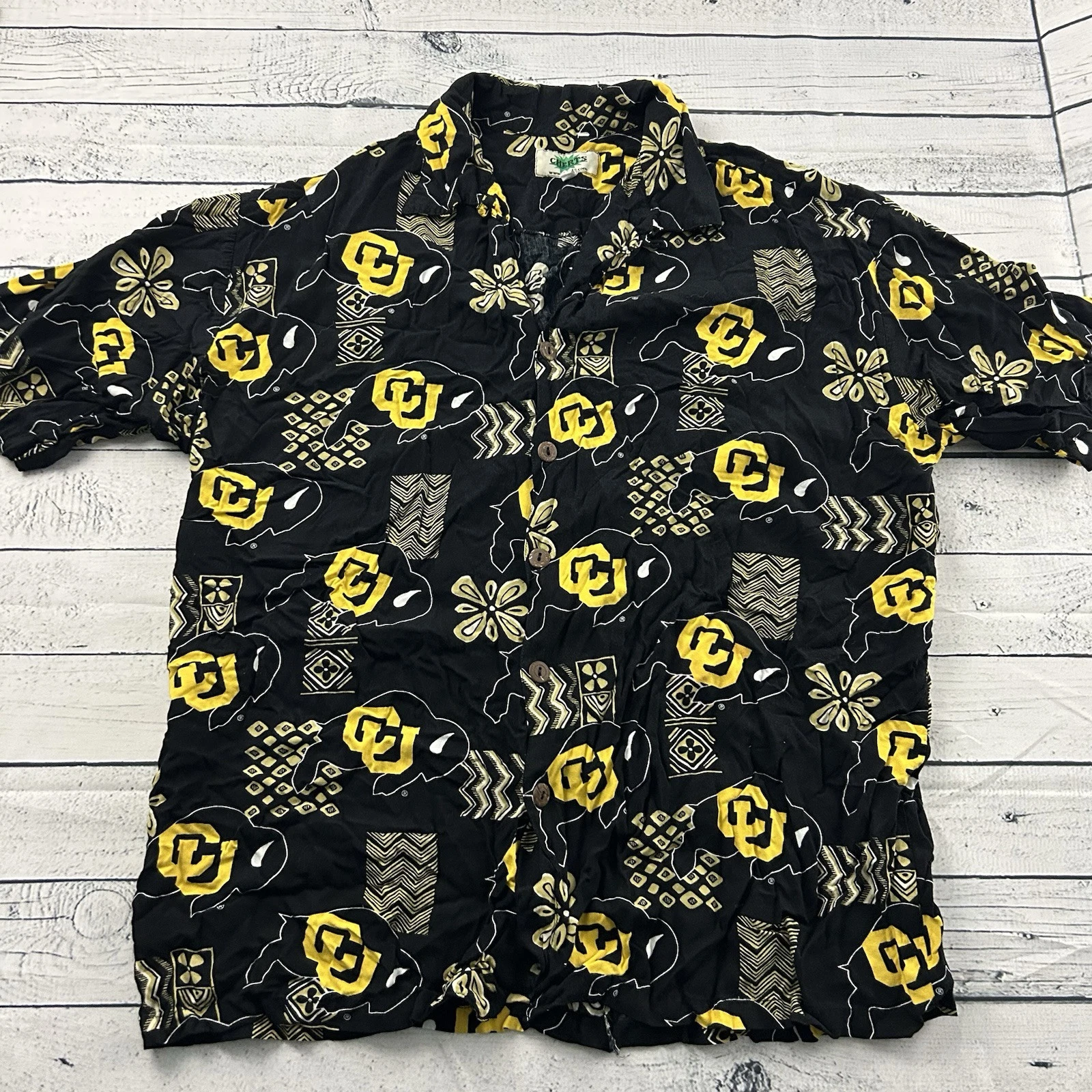 Cherts CU Buffaloes Short Sleeve Button Hawaiian Shirt Men's Large Black