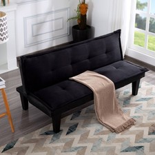 64" Modern Faux Suede Futon Sofa Bed 3-Position Adjustable Twin Sleeper Black