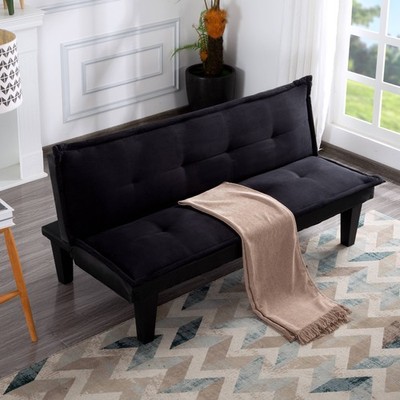 64'' Modern Faux Suede Futon Sofa Bed 3-Position Adjustable Twin Sleeper Black