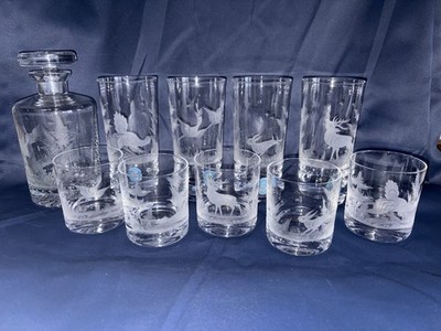Etched Moser Roland Ward Queen Lace Bar Set Decanter & Glasses