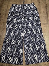 CJ Banks Navy White Flowy Wide Leg Stretch Pants Dressy Plus Size 1X
