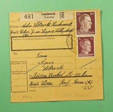 DR WHO 1942 GERMANY PARCEL CARD LAUTAWERK R67160