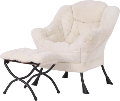 Plush Beige Lazy Chair with Ottoman, Modern Accent Armchair for Small Spaces