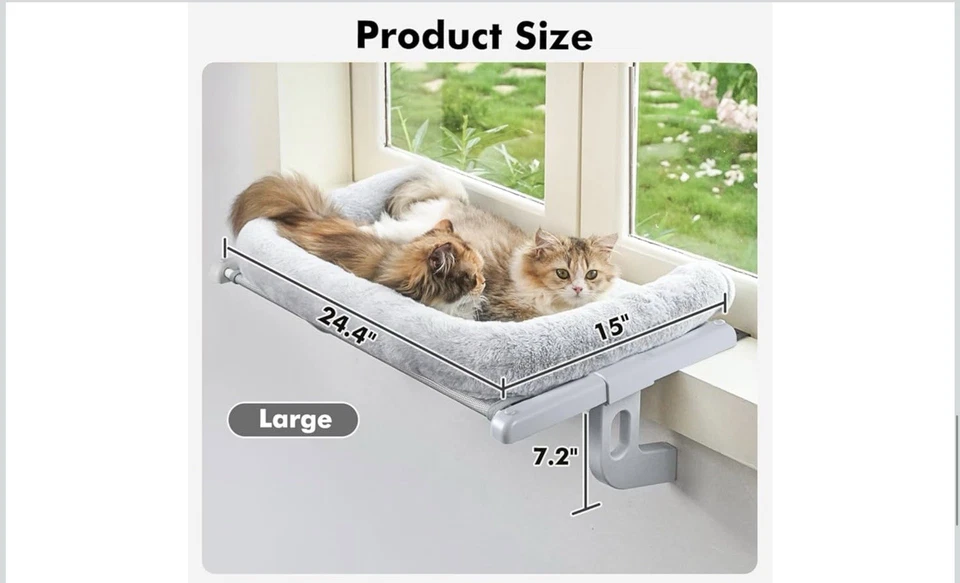 Percha alféizar de ventana para gato con refuerzo grande para gatos y gatitos grandes (gris, L) Foto 4 de 4