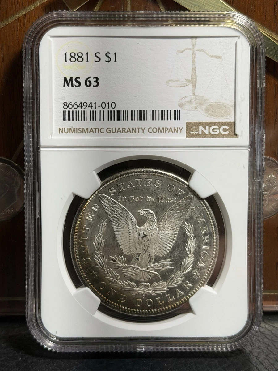 Silver MS 63 Graded 1881 Year Morgan US Dollars (1878-1921) for