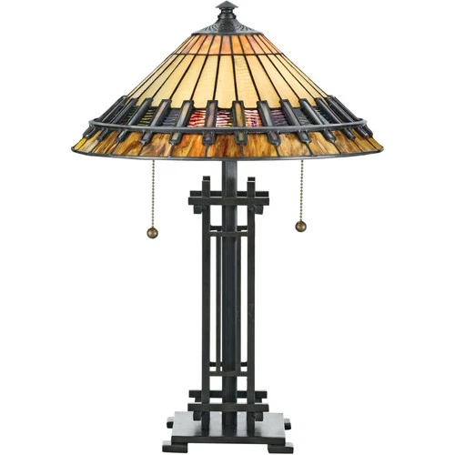 Quoizel TF489T Bronze Chastain 2-Light 23"H Table Lamp With Tiffany Glass Shade - Picture 1 of 3