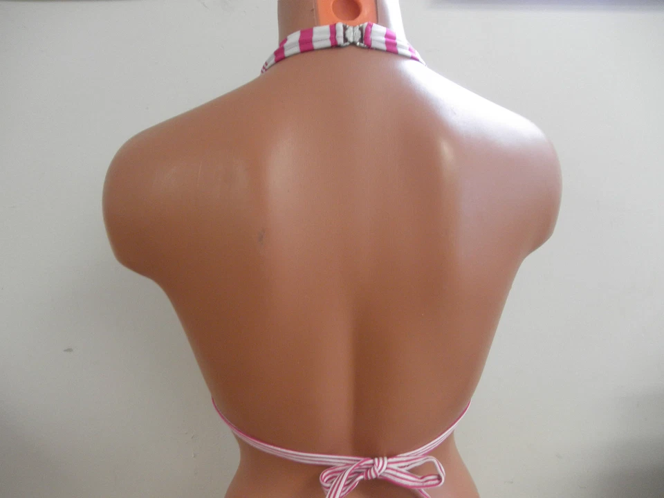 Top de bikini Sauvage a rayas rosa/blanco con cordones talla pequeña artículo #2352L Foto 4 de 4