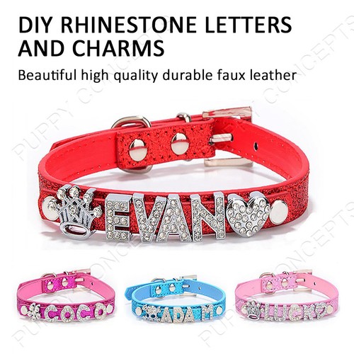 DIY Personalised Leather Collar Pet Dog Cat Puppy Kitten Bling Gloss Name Charm - Picture 2 of 12