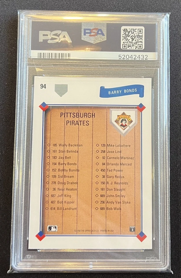 1991 Upper Deck Barry Bonds Pirates Checklist, PSA 9 CENTERED! - Image 2 of 2