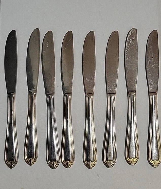 Juego de 8 cubiertos chapados en oro Gibson Butter Knife vintage Foto 2 de 4