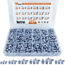 250PCS Grease Fittings Assortment 18 Essential Sizes SAE & Metric Zerk Grease...