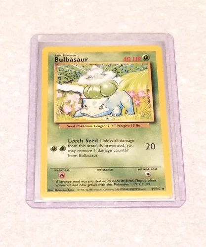 BULBASAUR - Base Set - 44/102  - Starter Pokemon Card - LP + Bonus Gift!