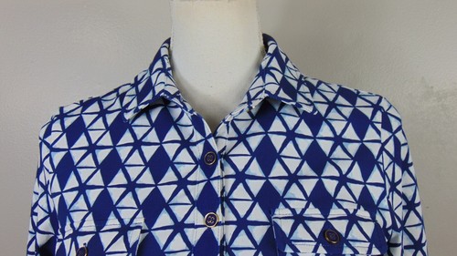 J McLaughlin Lawrence Catalina Dress Women's XS Blue Diamond Print Knee Roll Tab - Picture 2 of 18