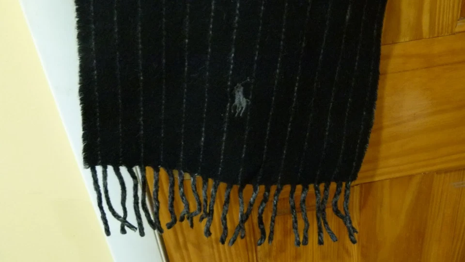 POLO Ralph Lauren Bufanda a Rayas Negras Flecos 65"x9" Foto 2 de 4