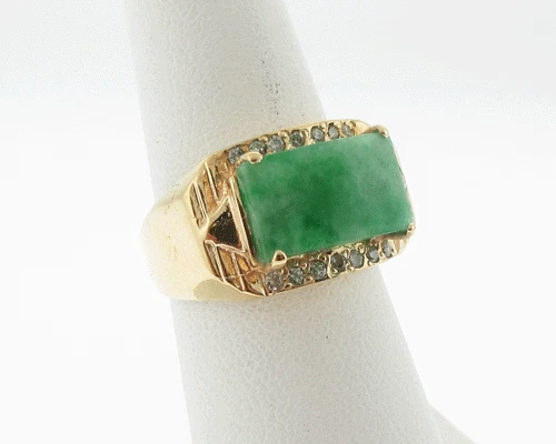 Anillo Estate Diamantes Jade Verde Sólidos Oro Amarillo 18k Tamaño GRATIS Foto 2 de 4