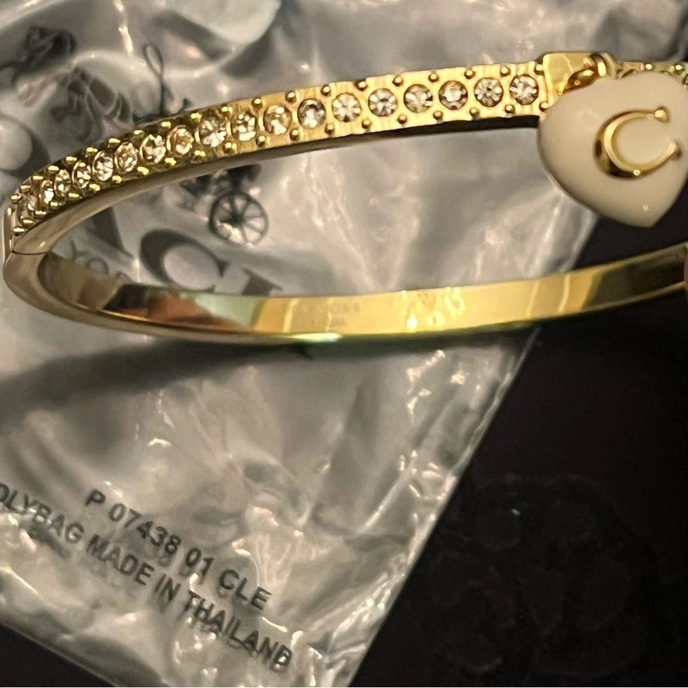 COACH Braccialetto C Pendente Cuore Nuovo 8" Pietre Trasparenti