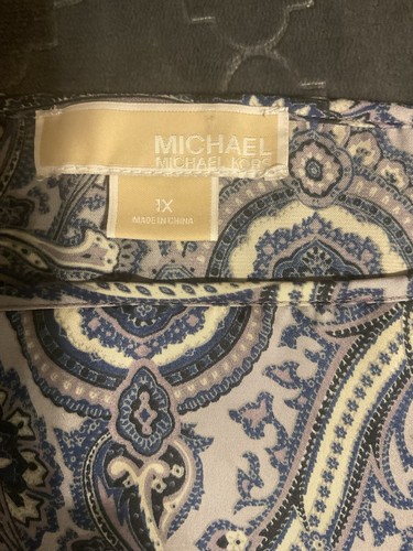 Michael Kors Smocked Multicolor Paisley Top Size 1X Roll Tab Sleeves - 第 6/9 張圖片