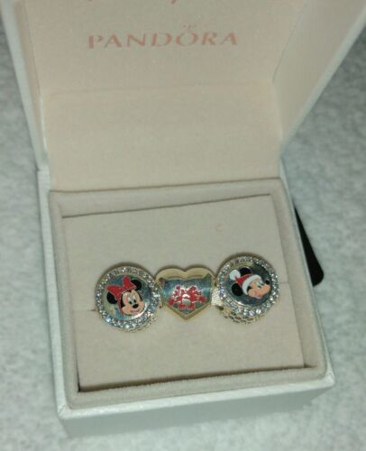 Disney Parks Exclusive Pandora 3 charm Christmas Holiday Mickey Minnie set NIB - Picture 3 of 11