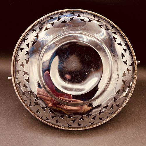 Serving Handled Dish Chrome Plated 9" Plate Holder Fretted Floral Design - Picture 11 of 18