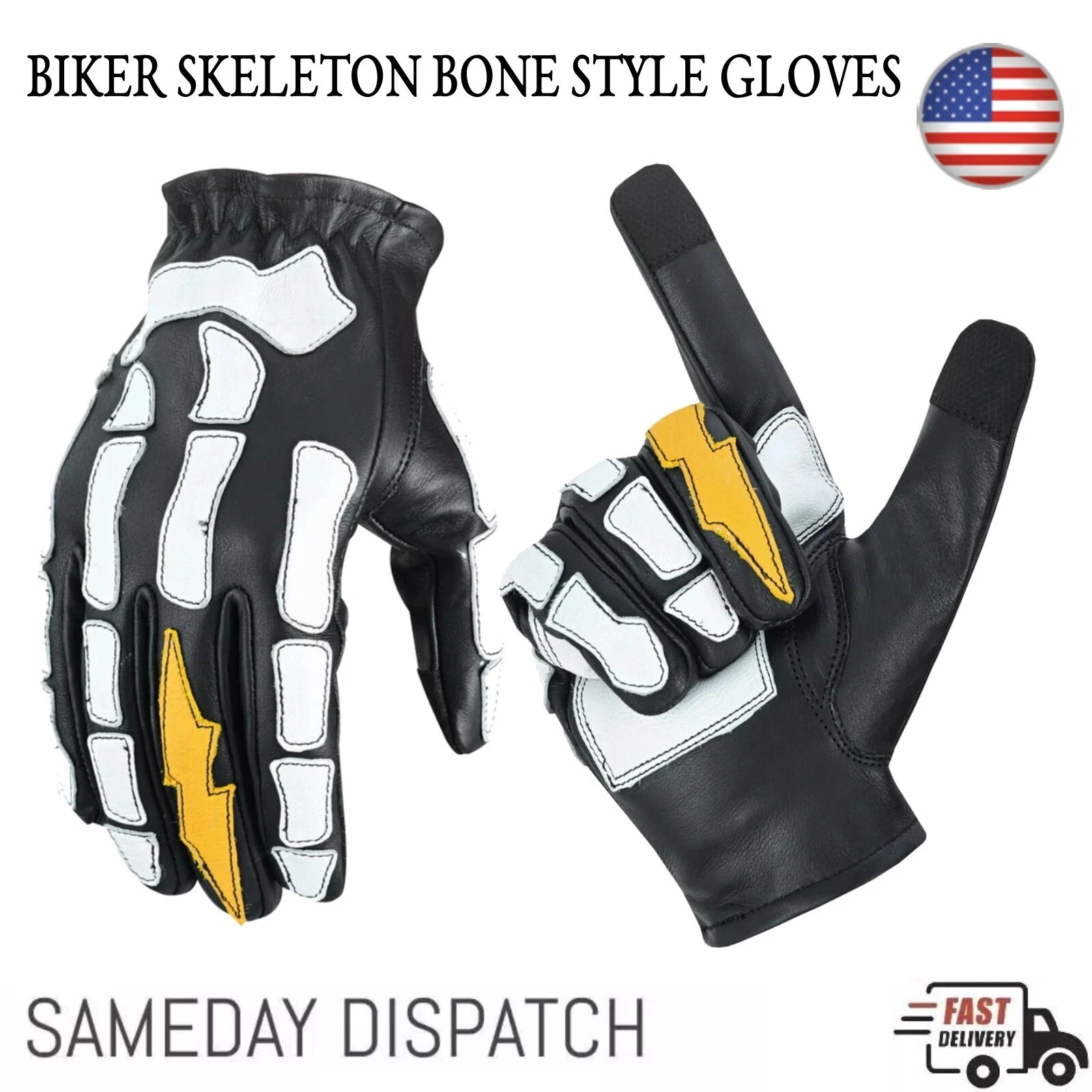 Biker Skeleton Bone Gloves Racing Cycling Motorcycle Full Finger Leather Gloves
Opens in a new windo